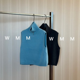 WMM小扣子立领针织无袖套头毛衣背心女彩色秋冬新款马甲保暖内搭
