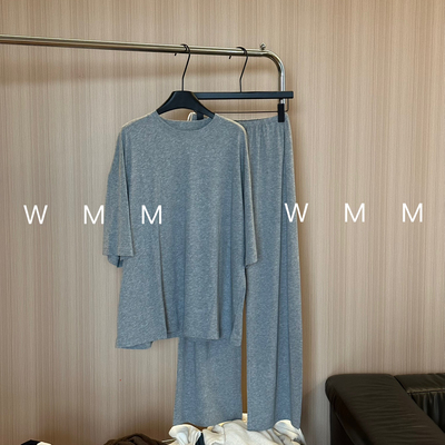 WMM慵懒宽松灰色套装女士百搭时尚休闲不拆售纯色新款夏季显瘦