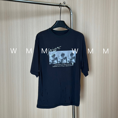 WMM定格相片复古做旧图案有机棉圆领套头短袖T恤女士夏季新款上衣