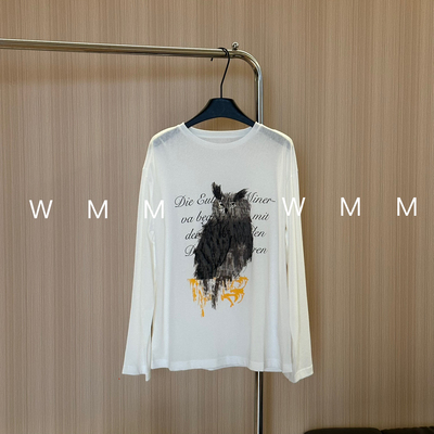 WMM猫头鹰字母印花长袖T恤女士百搭时尚宽松夏季新款圆领上衣