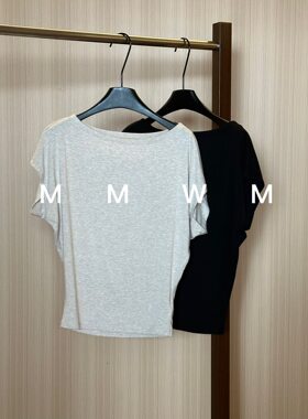WMM荡领斜肩短袖T恤女夏季新款休闲百搭韩版时尚气质舒适显瘦上衣