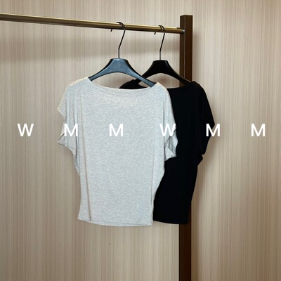 WMM荡领斜肩短袖T恤女夏季新款休闲百搭韩版时尚气质舒适显瘦上衣
