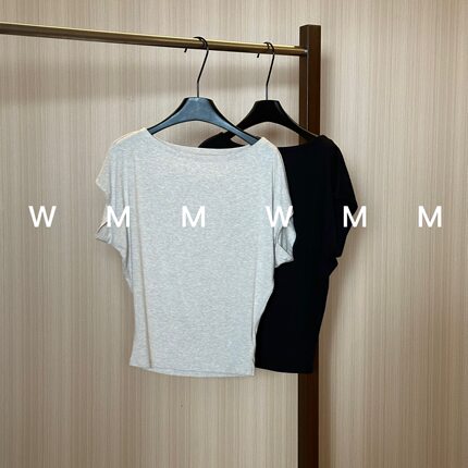 WMM荡领斜肩短袖T恤女夏季新款休闲百搭韩版时尚气质舒适显瘦上衣