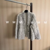 WMM正反两穿小湖羊短款 V领常规款 女深灰单排扣甜美风外套保暖皮草