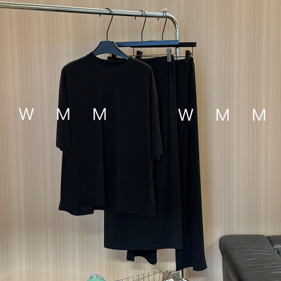WMM黑色套装长裤短袖自由搭配纯色宽松女士百搭时尚显瘦