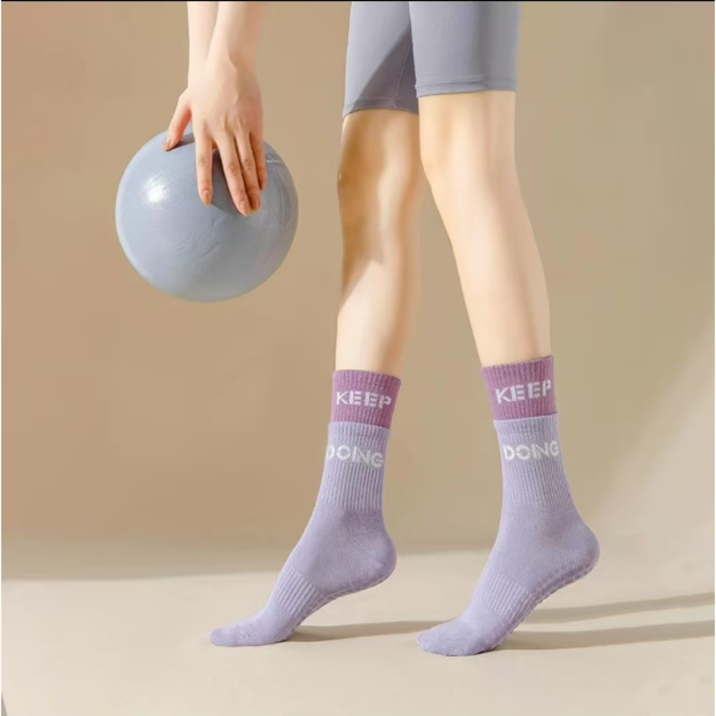 「灯牌发2双」瑜伽袜子防滑中筒室内运动健身普拉提舞蹈地板袜