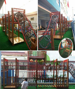 大型户外木制钻洞攀爬架 儿童木制感统爬网 黄花梨拱笼钻y洞爬网