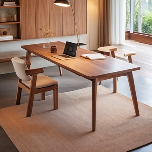 电脑桌家用 实木腿客厅大书桌双人长条桌书房学习办公桌子工作台式