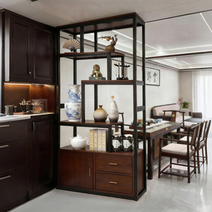 中式客厅隔间置物架落地博古架茶具收纳层架子储物柜子展示架书柜