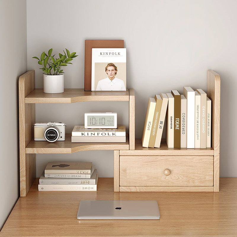 实木桌面置物架书桌办公桌可伸缩小书架桌上转角多功能收纳层架分