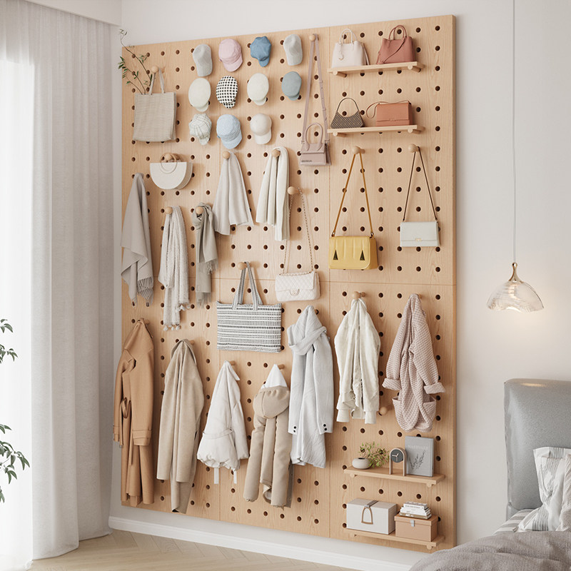 实木洞洞板置物架定制造型墙入户玄关收纳层架原木风墙上装饰展示