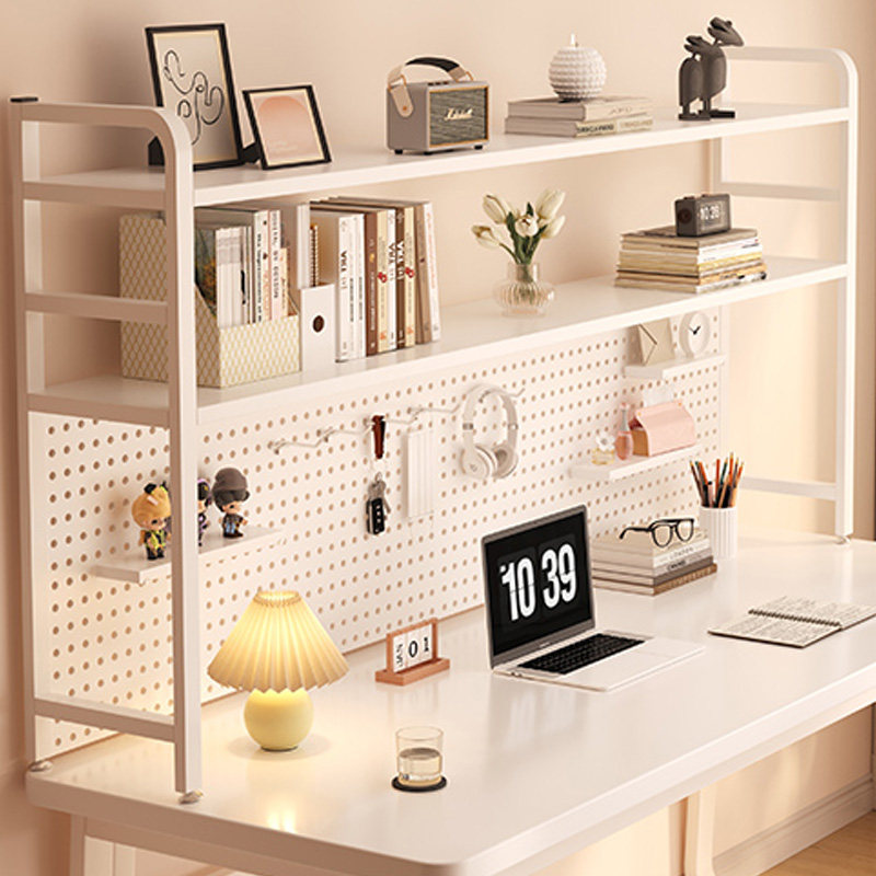 书桌洞洞板立式电脑桌置物架桌面书架金属白色书桌收纳多层收纳架
