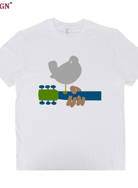 Woodstock 1969短袖T恤摇滚伍德斯托克音乐节复古怀旧吉他休闲