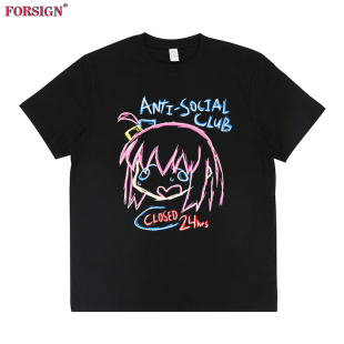 hop短袖 club卡通动漫反社交潮牌复古嘻哈hip T恤男女 social Anti