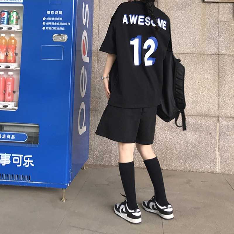 休闲套装女夏短袖短裤时尚学生韩版宽松网红炸街运动两件套跑步服