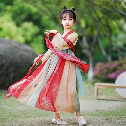 儿童古装汉服女童夏季汉唐舞蹈服装演出服小学生中国风连衣裙古筝