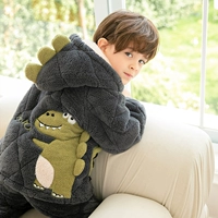 Детская демисезонная коралловая бархатная стеганая утепленная пижама для мальчиков, 2023