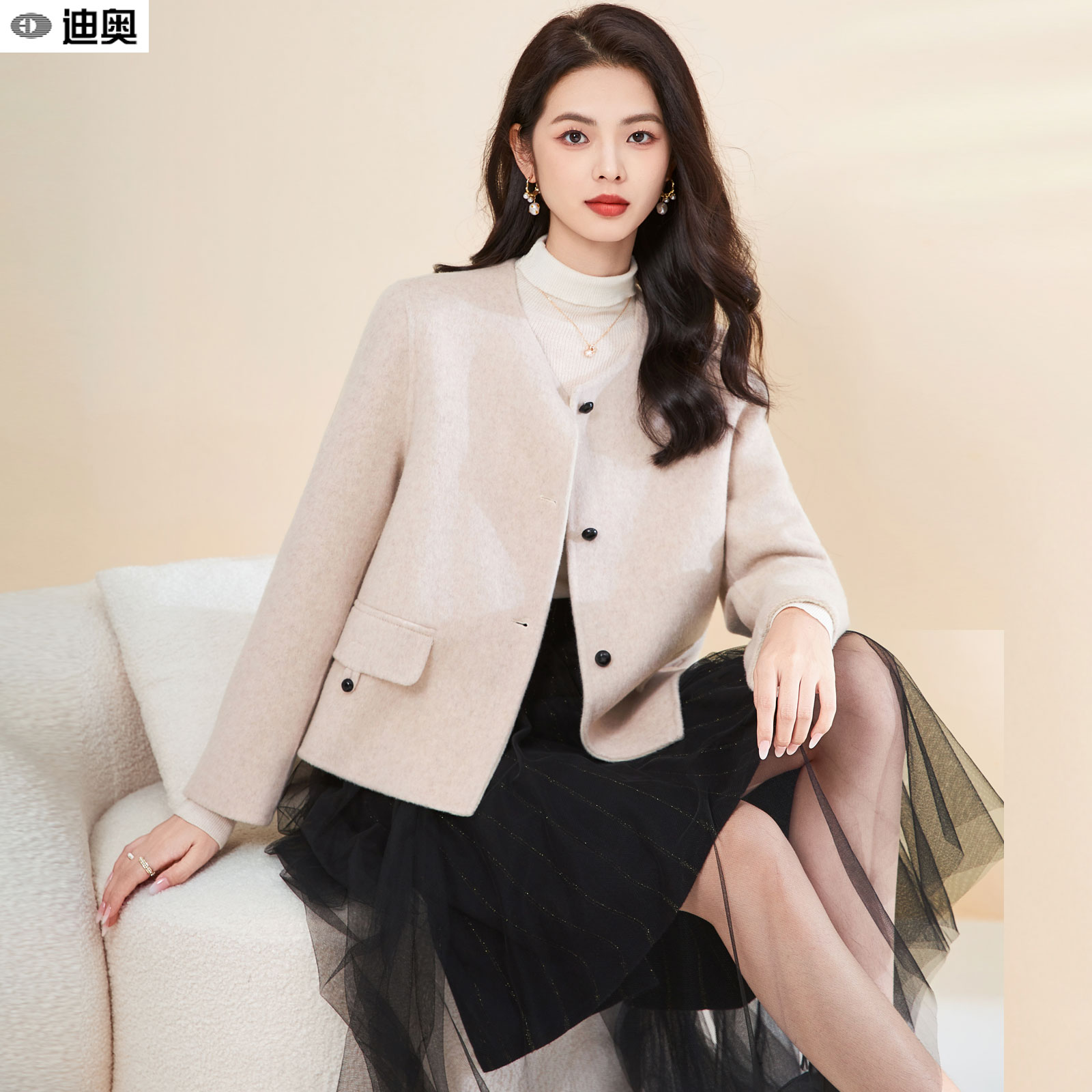 迪奥双面呢羊毛大衣小香风外套