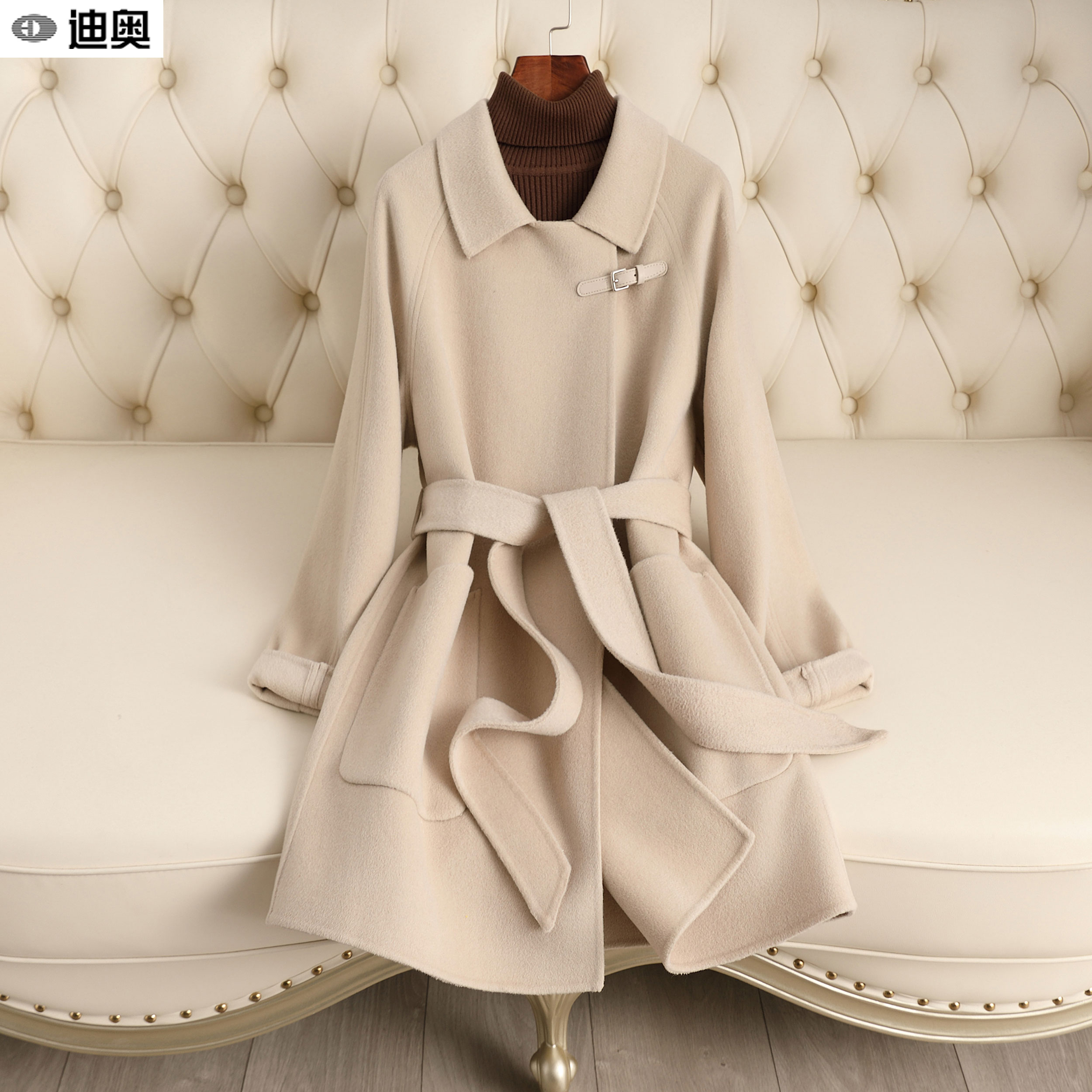 迪奥高端中长款羊毛双面呢子大衣