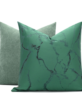 翠绿色水墨抽象轻奢中式样板间客厅沙发售楼处毛绒抱枕方枕腰枕套