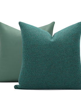 【超纤纳米皮革】墨绿色军绿羊毛圈圈绒样板间售楼处民宿抱枕方枕