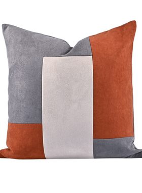 『silhouett』高端灰橙色拼接抱枕翻毛皮质感简约现代样板间腰枕