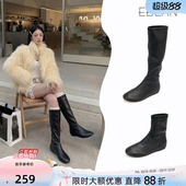 内增高高筒忍者瘦瘦靴子 新款 EBLAN 伊伴鸭嘴弹力长筒靴女2026春季