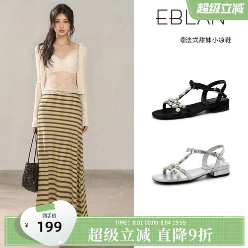 伊伴水钻蝴蝶结平底凉鞋女款夏季