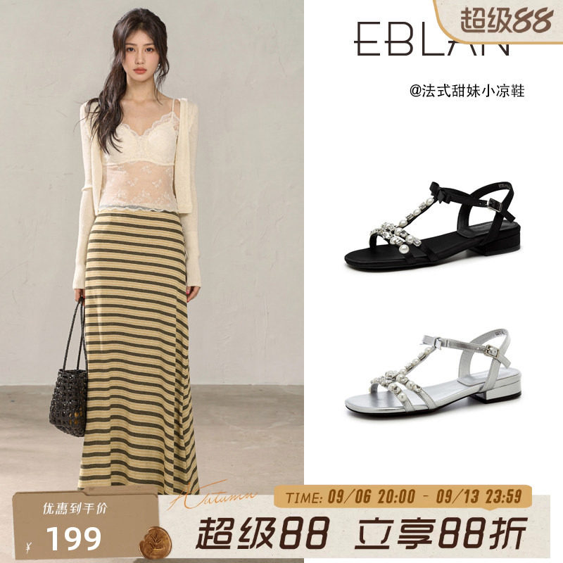 伊伴水钻蝴蝶结平底凉鞋女款夏季图片