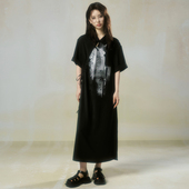 清冷艺术感穿搭黑色新中式 JfYanYan 风化秘境 裙子女夏印花连衣裙
