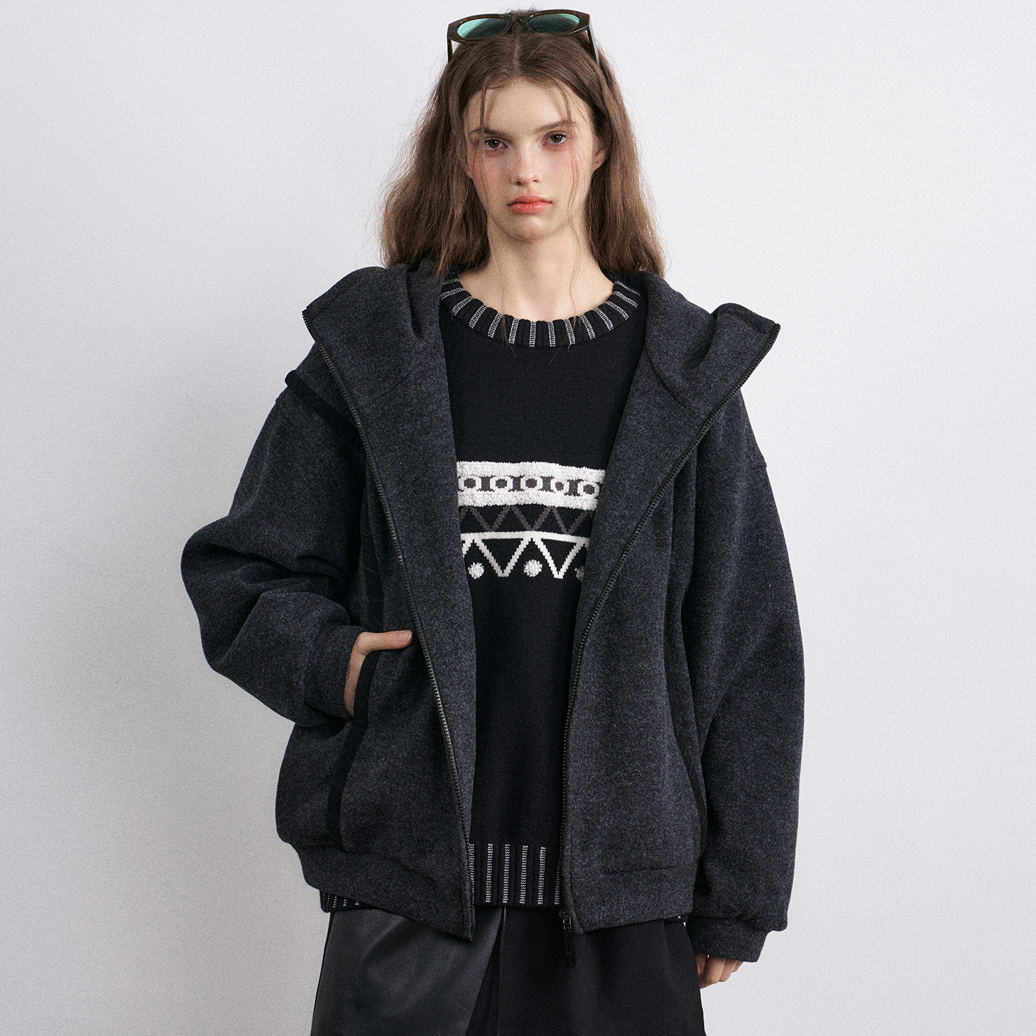 JfYanYan绵羊毛加绒加厚连帽大衣