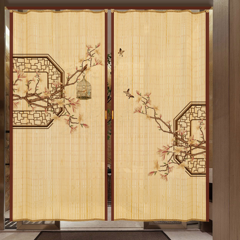 速发印花百叶窗帘遮光卷帘餐厅茶室办公室推拉竹门帘家用透气折叠