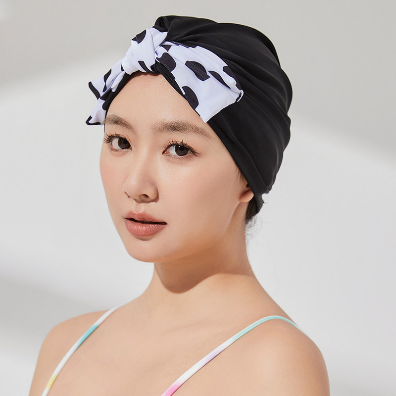 无压感轻奢布泳帽蝴蝶结波点千鸟格条纹女士时尚造型游泳馆不勒头
