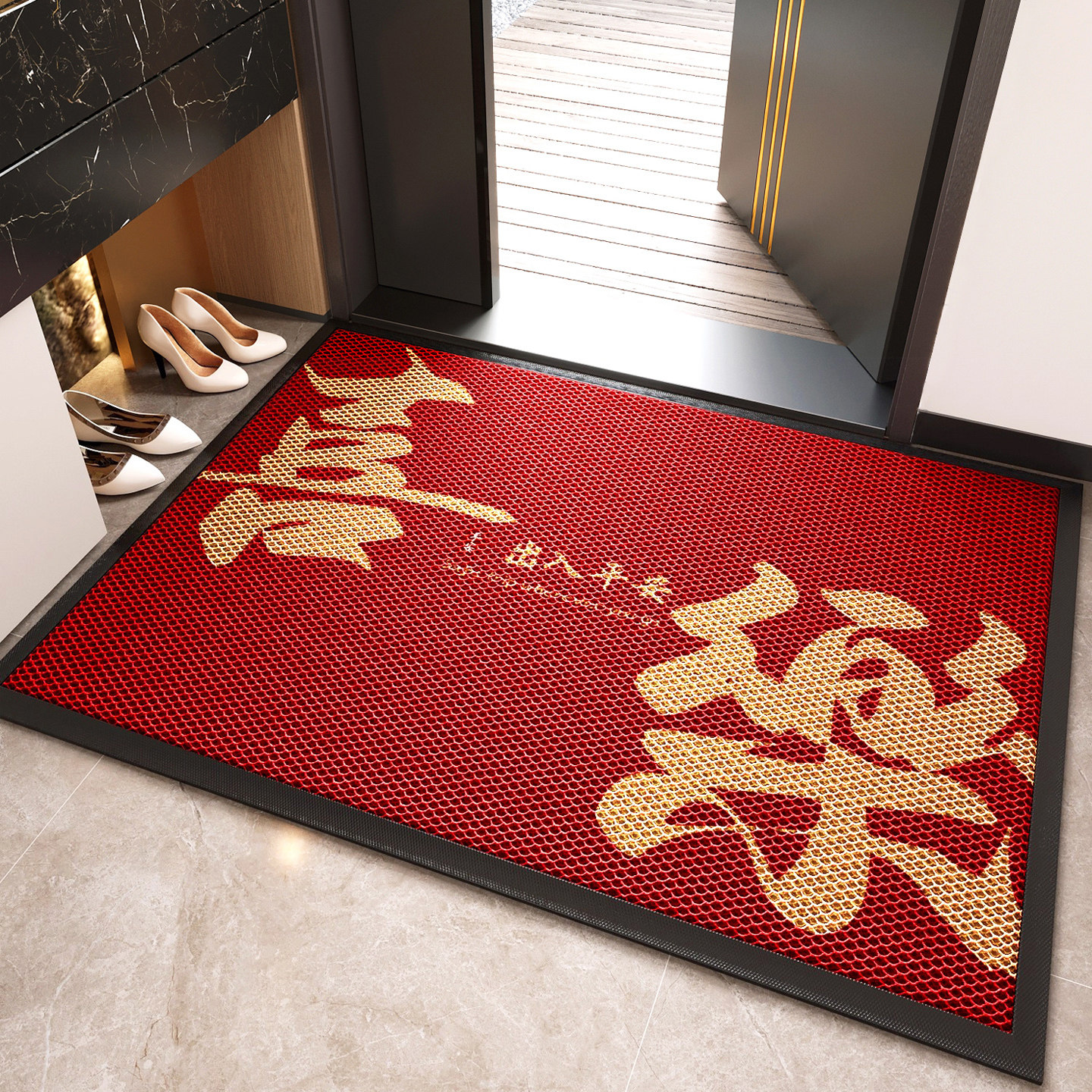 喜庆红色入户门地垫防滑耐脏进门口脚垫蹭土门厅垫子中式玄关地毯,居家布艺,地毯,淘宝优惠券,粉丝福利购,淘宝优惠卷