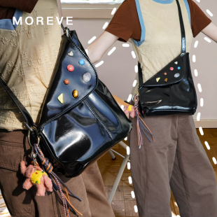 Moreve《飞花令.彩》PU皮天然石小象挂饰斜肩包腋下包挎肩包