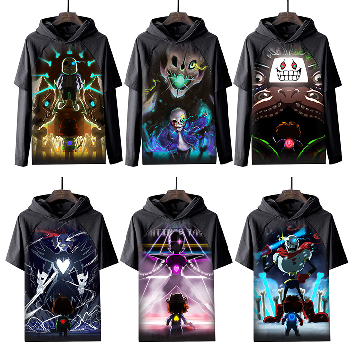 传说之下长袖T恤夏款短袖连帽衣服游戏周边儿童装小孩学生体恤cos