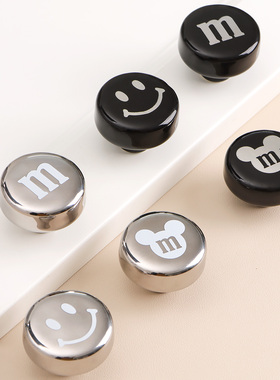 轻奢派复古卡通儿童房衣柜拉手陶瓷黑色柜门抽屉把手米奇创意圆形
