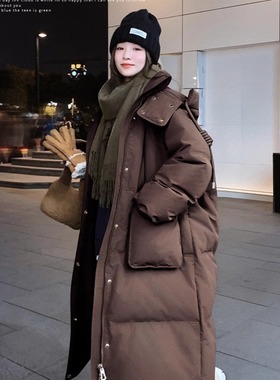 白色特厚长款过膝羽绒服女装2024冬季新款高级感保暖90白鸭绒外套