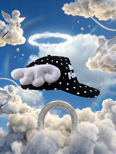 REDICE波点黑白翅膀天使发泡复古韩系日系弯沿帽鸭舌帽