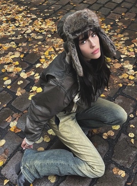 RED ICE辣妹Y2K风军绿色雷锋帽秋冬保暖护耳帽男女个性毛绒帽