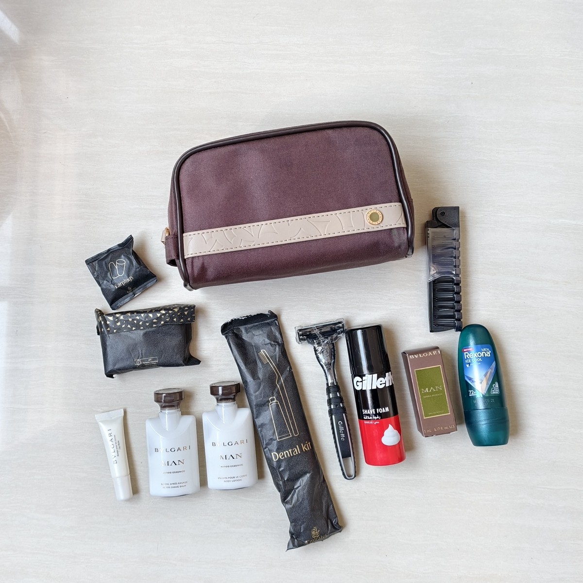 阿联酋航空商务舱帆布包深咖色化妆包洗漱包手拿包男士赠全套备品