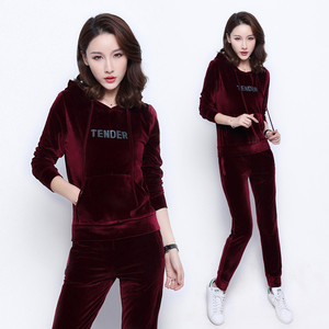 2021新款秋季金丝绒套装女时尚韩版休闲运动服套装秋卫衣两件套