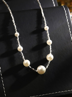轻奢新款碎银子满天星珍珠项链复古百搭气质高级感锁骨链冷艳颈链