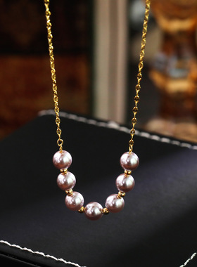 曼塔玫瑰紫色珍珠锁骨链微笑项链