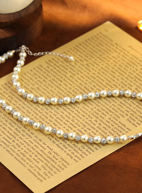 法式爆闪球球珍珠项链气质高级感百搭锁骨链碎银子独特简约颈链潮