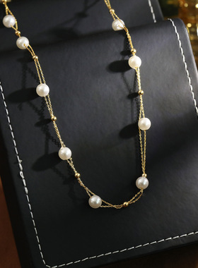 双层满天星珍珠项链简约百搭奢华锁骨链时髦气质简约通勤精致颈链