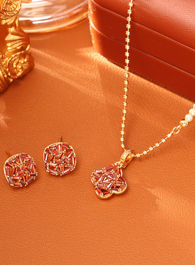 简约几何形吊坠项链耳环喜庆新年红色高级感时尚锁骨链精致耳钉潮