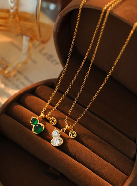 新中式轻奢满钻葫芦钱币项链女中古精致时尚设计感ins锁骨链气质