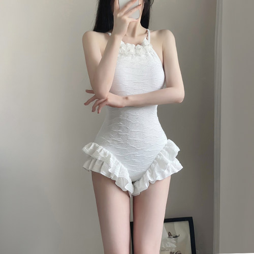 纯欲性感白色连体女露背平角泳衣