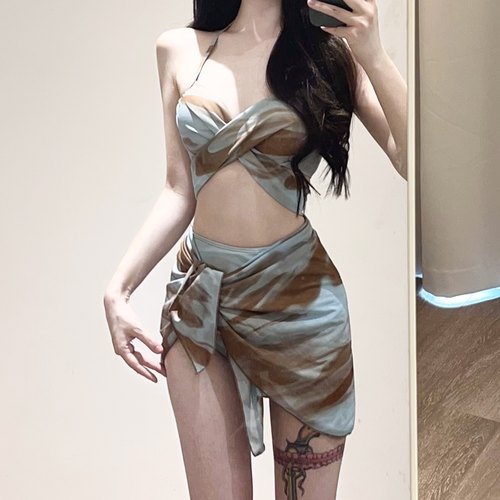 扎染挂脖扎染世可儿分体泳衣女